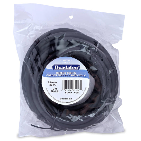 Beadalon 6 mm 5 m Rubber Tubing, Black