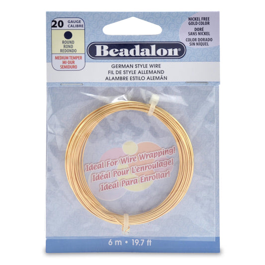 Beadalon German Style Wire-Gold Round - 20 Gauge, 19.7'